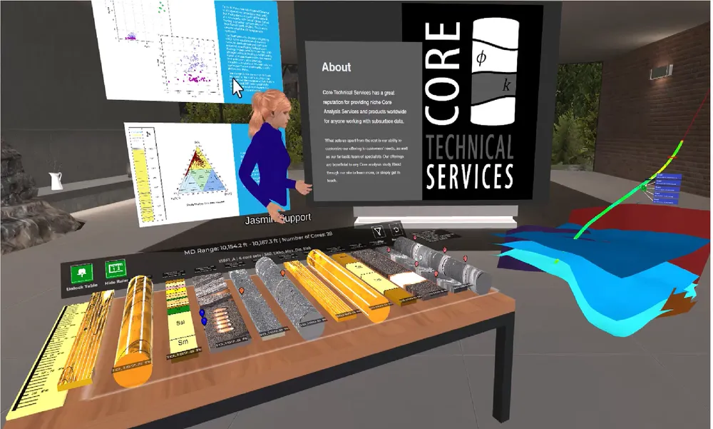 CTS virtual core table with core imagery, interpretation panels and a geological model